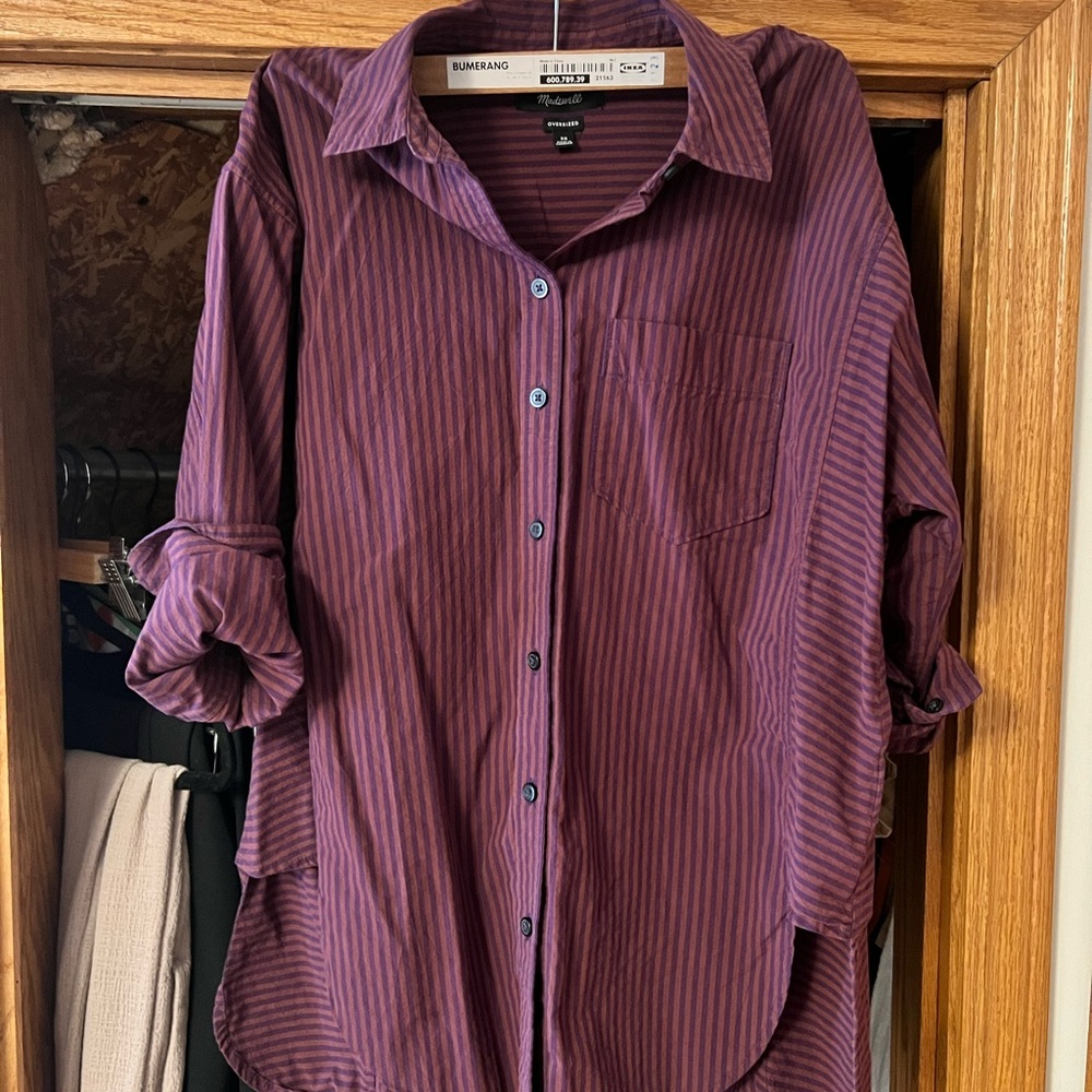 Purple Striped Button-Up Shirt